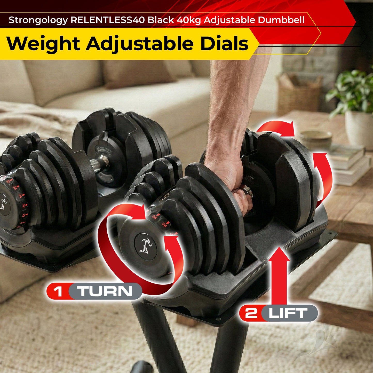 Strongology RELENTLESS40 Adjustable Dumbbells Pair