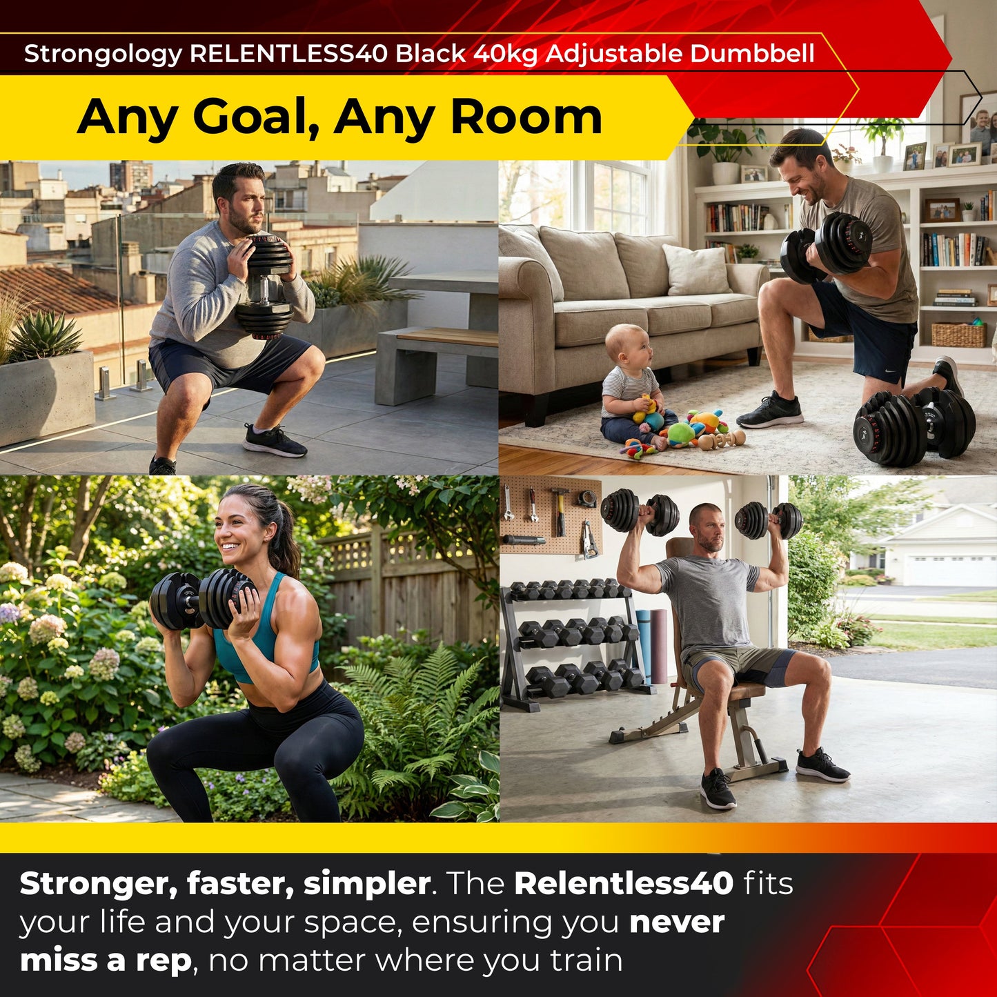 Strongology RELENTLESS40 Adjustable Dumbbells Pair