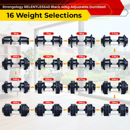 Strongology RELENTLESS40 Adjustable Dumbbells Pair