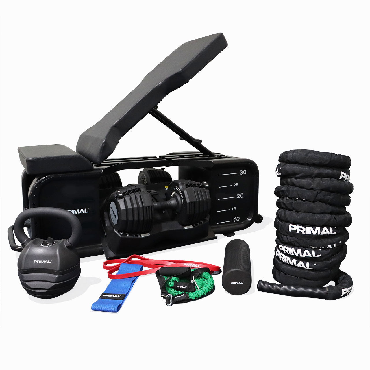 Primal Personal Series HIIT Bench Package with Adjustable Dumbbells